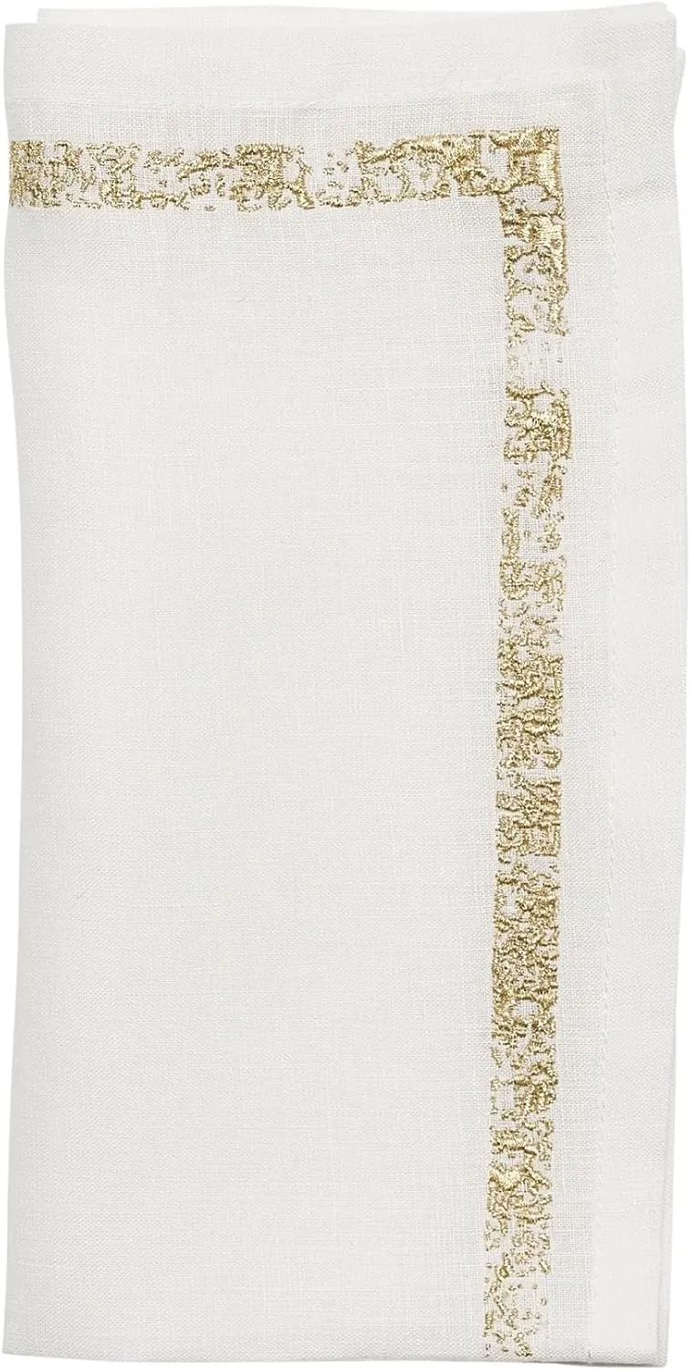Kim Seybert Impression Napkin in White & Gold, Set of 4