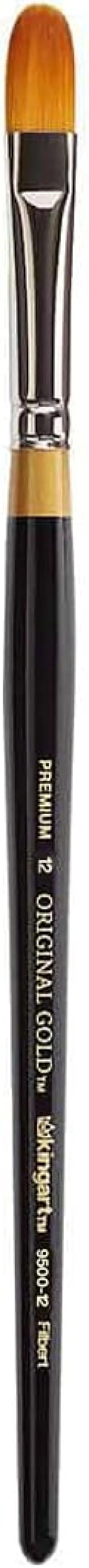 KINGART Premium Original Gold 9500-12 Filbert Series Artist Brush, Golden Taklon Synthetic Hair, Short Handle, for Acrylic, Watercolor, Oil and Gouache Painting, Size 12
