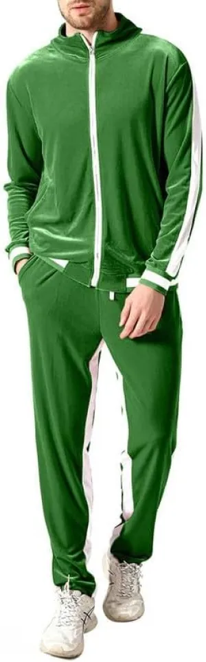 KISSQIQI Men's 2 Pieces Full Zip Tracksuits Golden Velvet Sport Suits Casual Outfits Jacket & Pants Fitness Tracksuit Set