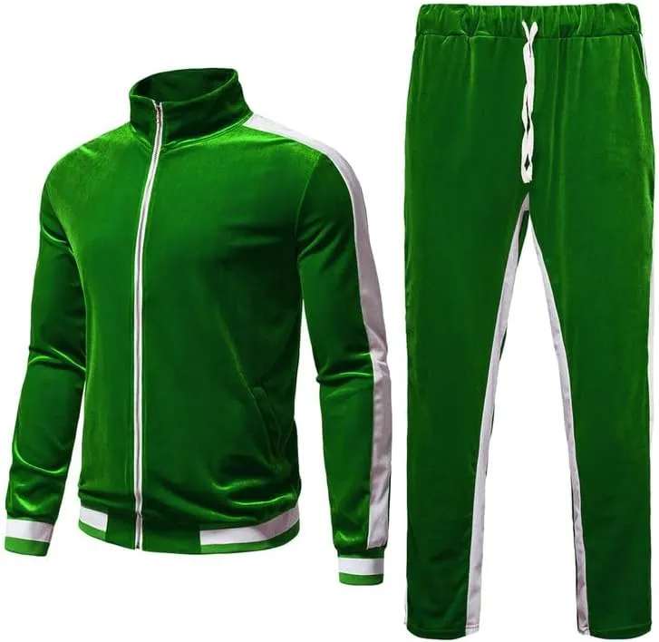 KISSQIQI Men's 2 Pieces Full Zip Tracksuits Golden Velvet Sport Suits Casual Outfits Jacket & Pants Fitness Tracksuit Set