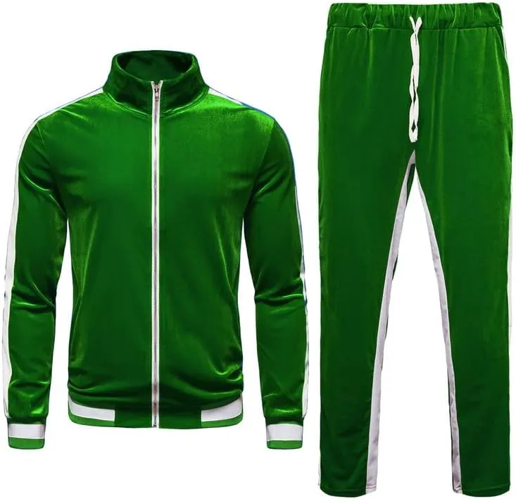 KISSQIQI Men's 2 Pieces Full Zip Tracksuits Golden Velvet Sport Suits Casual Outfits Jacket & Pants Fitness Tracksuit Set