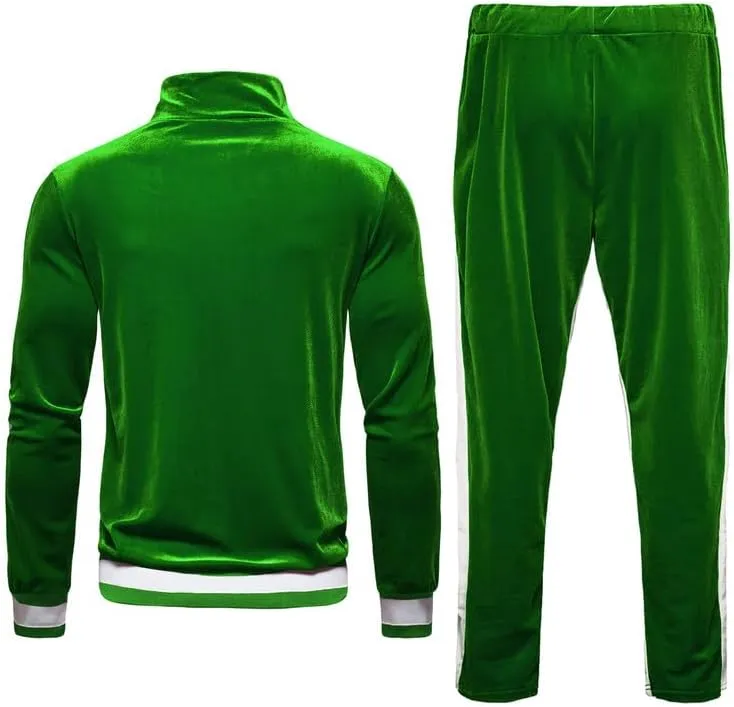 KISSQIQI Men's 2 Pieces Full Zip Tracksuits Golden Velvet Sport Suits Casual Outfits Jacket & Pants Fitness Tracksuit Set