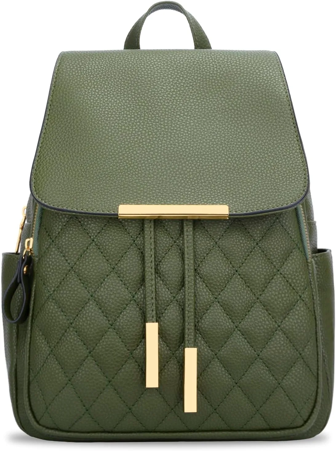 KKXIU Quilted Trendy Leather Backpack Purse for Women and Ladies Shoulder Travel Daypacks Bags (Olive)
