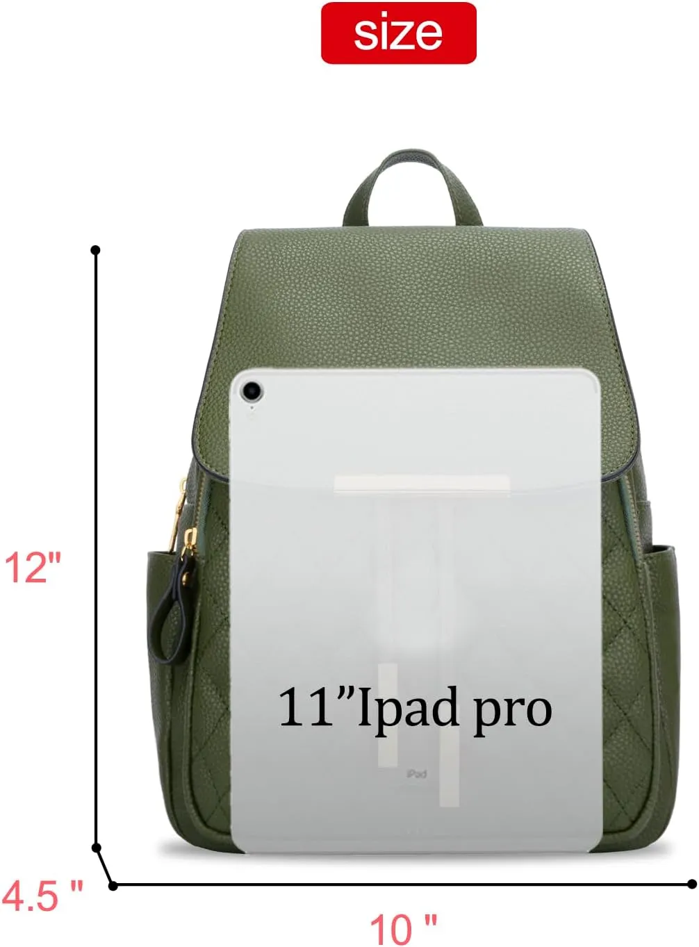 KKXIU Quilted Trendy Leather Backpack Purse for Women and Ladies Shoulder Travel Daypacks Bags (Olive)