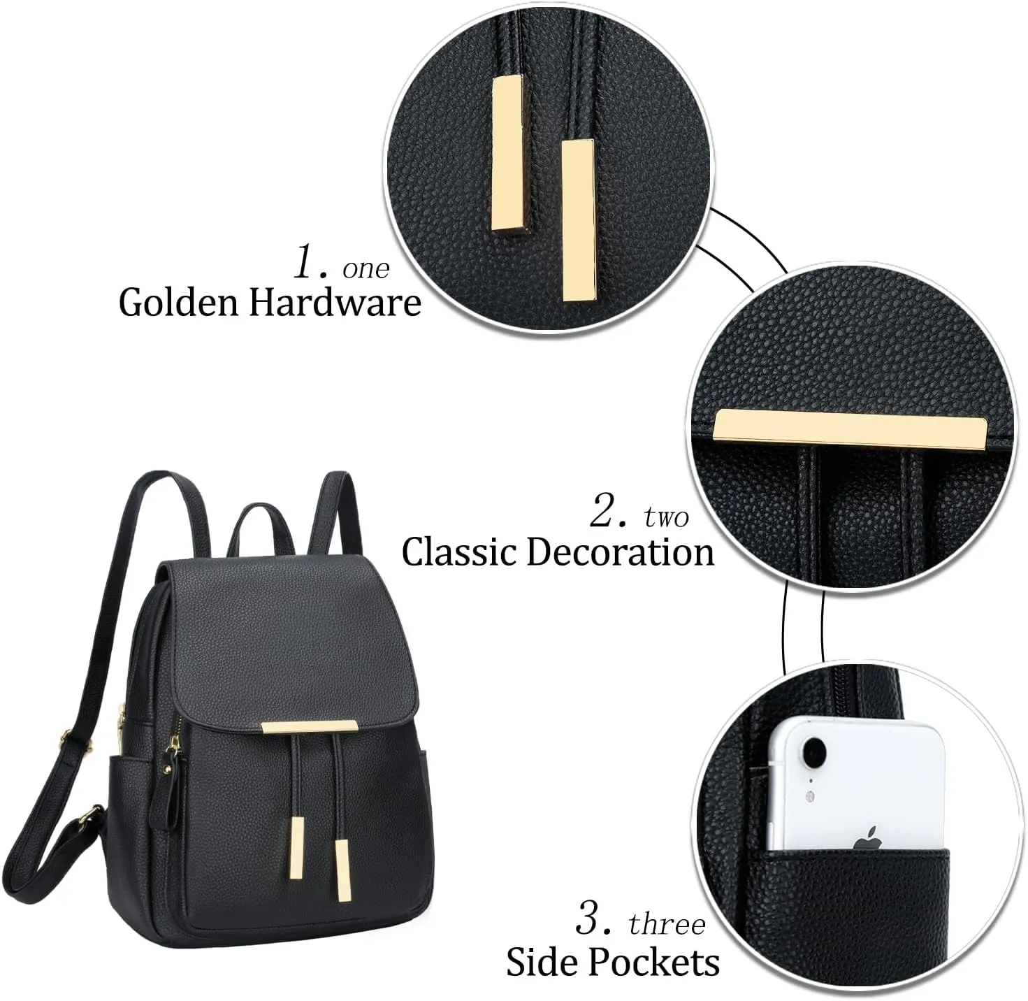KKXIU Trendy Leather Backpack Purse for Women and Ladies Shoulder Travel Daypacks Bags (A-Black)