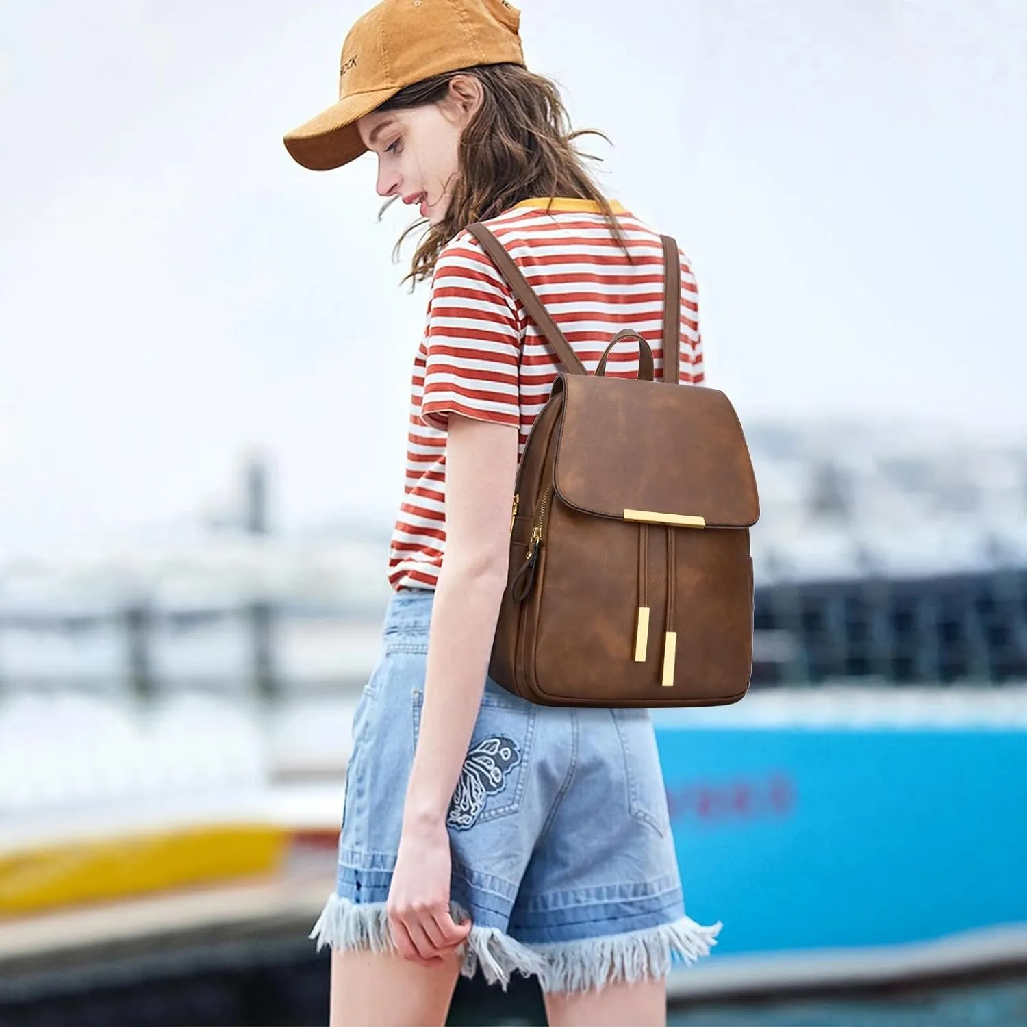KKXIU Trendy Vegan Leather Backpack Purse for Women and Ladies Shoulder Travel Daypacks Bags (Z-Brown)