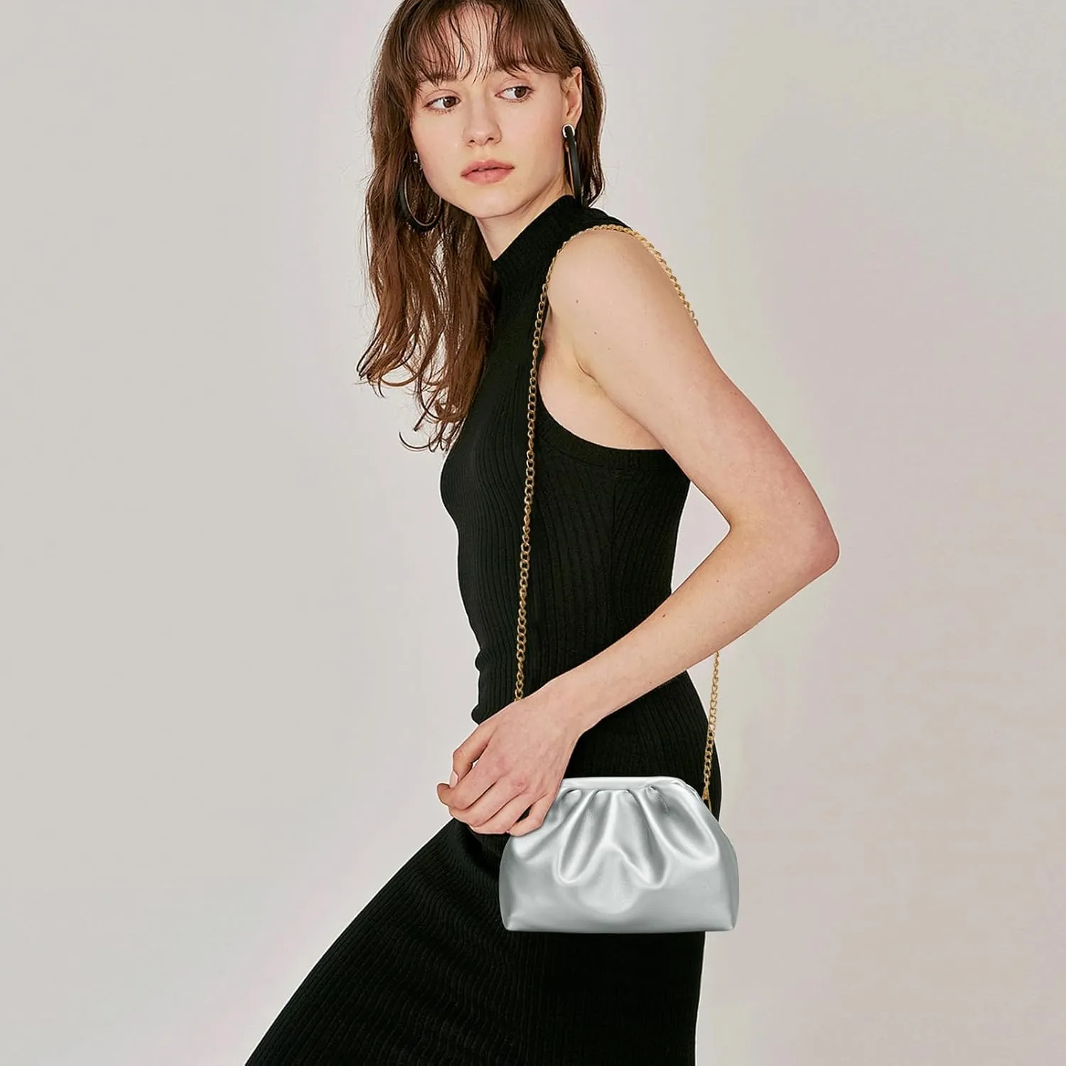 KKXIU Women Pleated Evening Handbags with Removable Chain Strap Crossbody Clutch Soft Wedding Purse Prom Bag