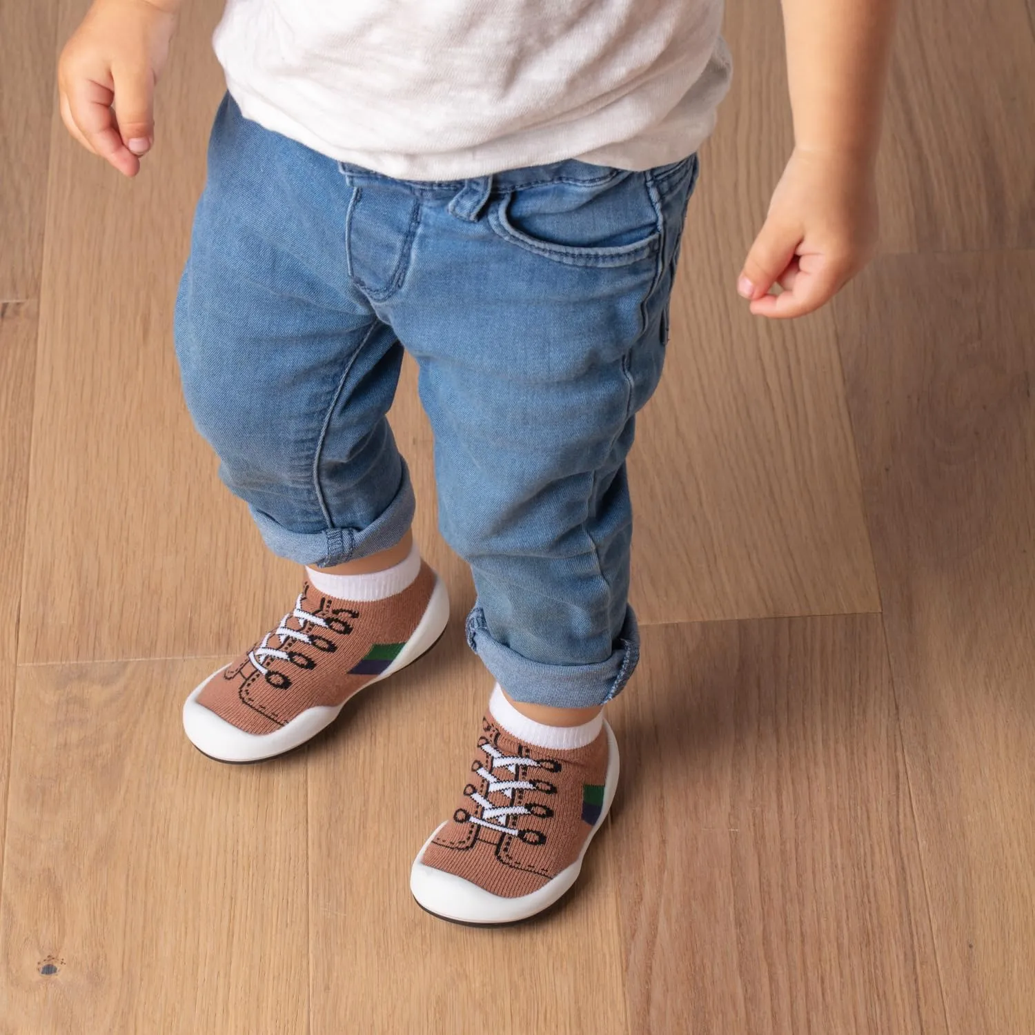 Komuello Baby and Toddler Shoes, Pull Up First Walker, Non Slip Bottom, Soft Cotton, Premium Sock Shoes - Walker