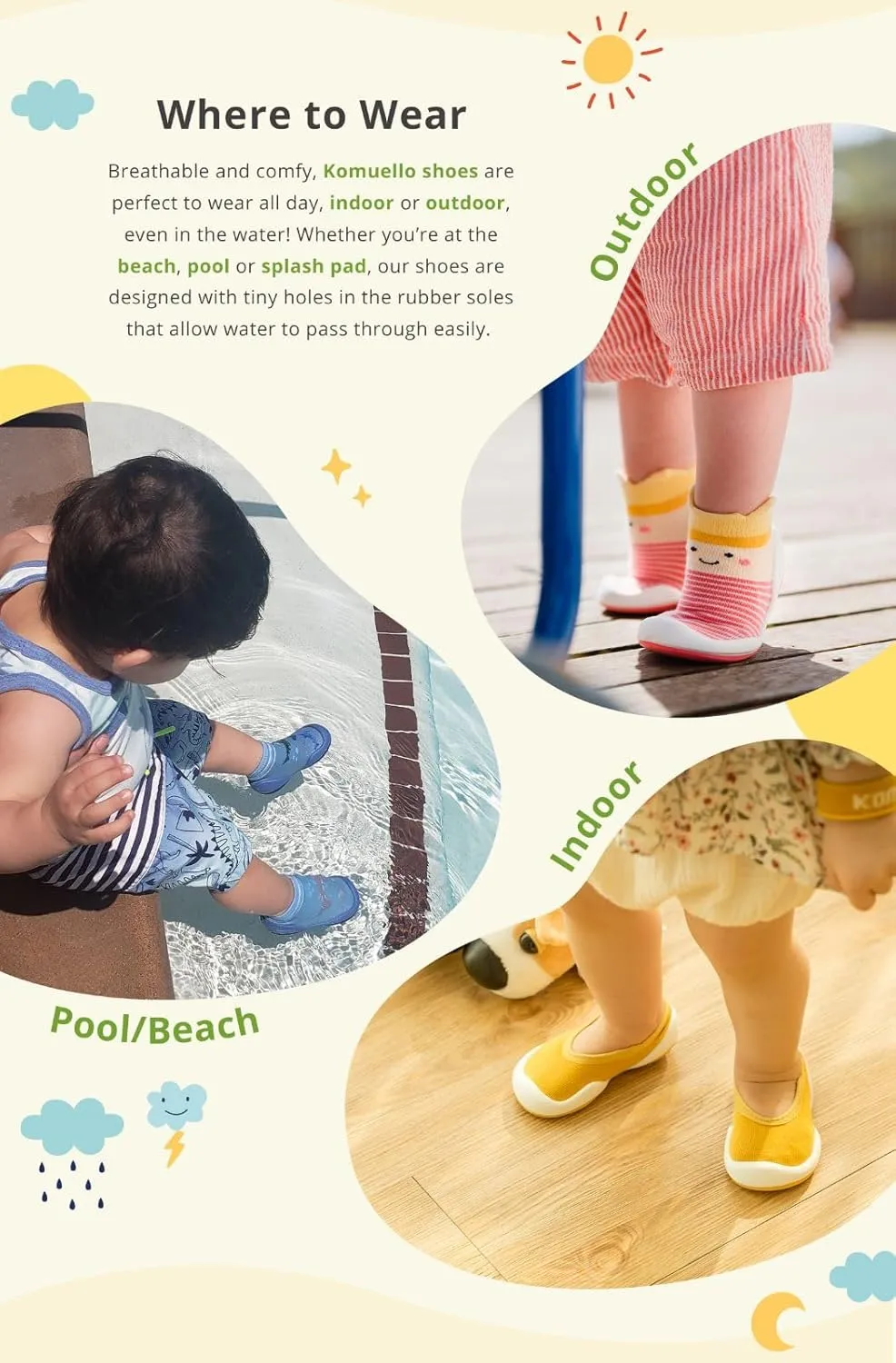 Komuello Baby and Toddler Shoes, Pull Up First Walker, Non Slip Bottom, Soft Cotton, Premium Sock Shoes - Walker