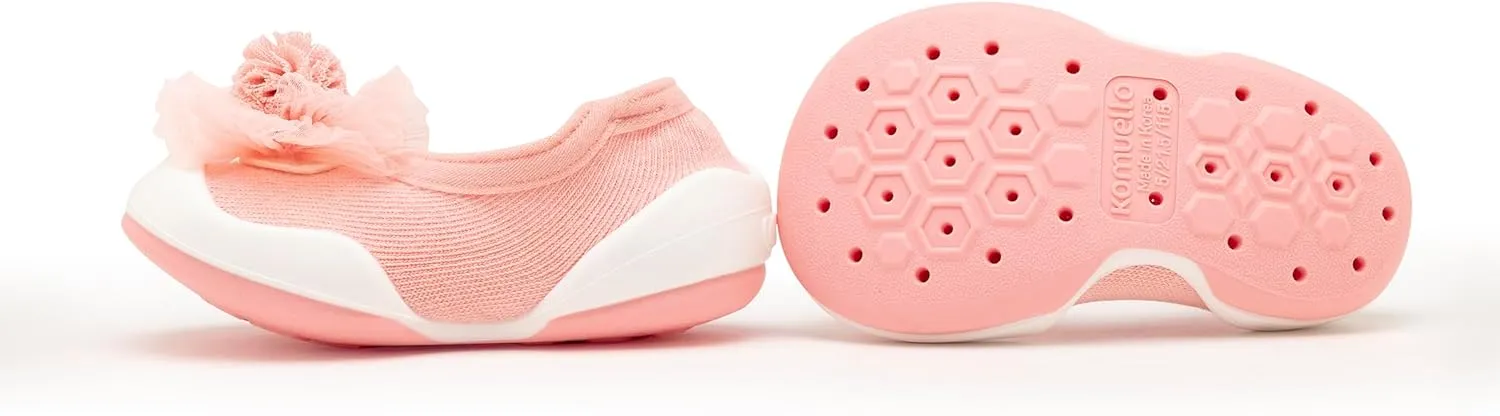 Komuello Toddler Girl Shoes, Premium Materials, Breathable, Washable, Non-Slip, Stay-On, Cotton Socks with Air Pocket Cushion for Indoor and Outdoor - BPA Free Toddler Shoes for Girls