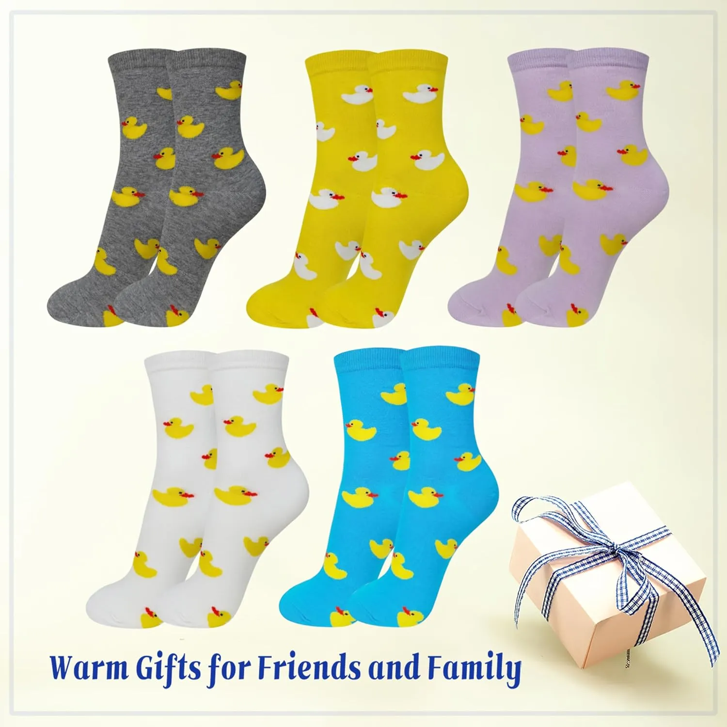 KONY 5 Pack Women's Cute Animal Socks Cotton Cat Dog Duck Patterned Novelty Fun Crew Socks Gift Size 6-9