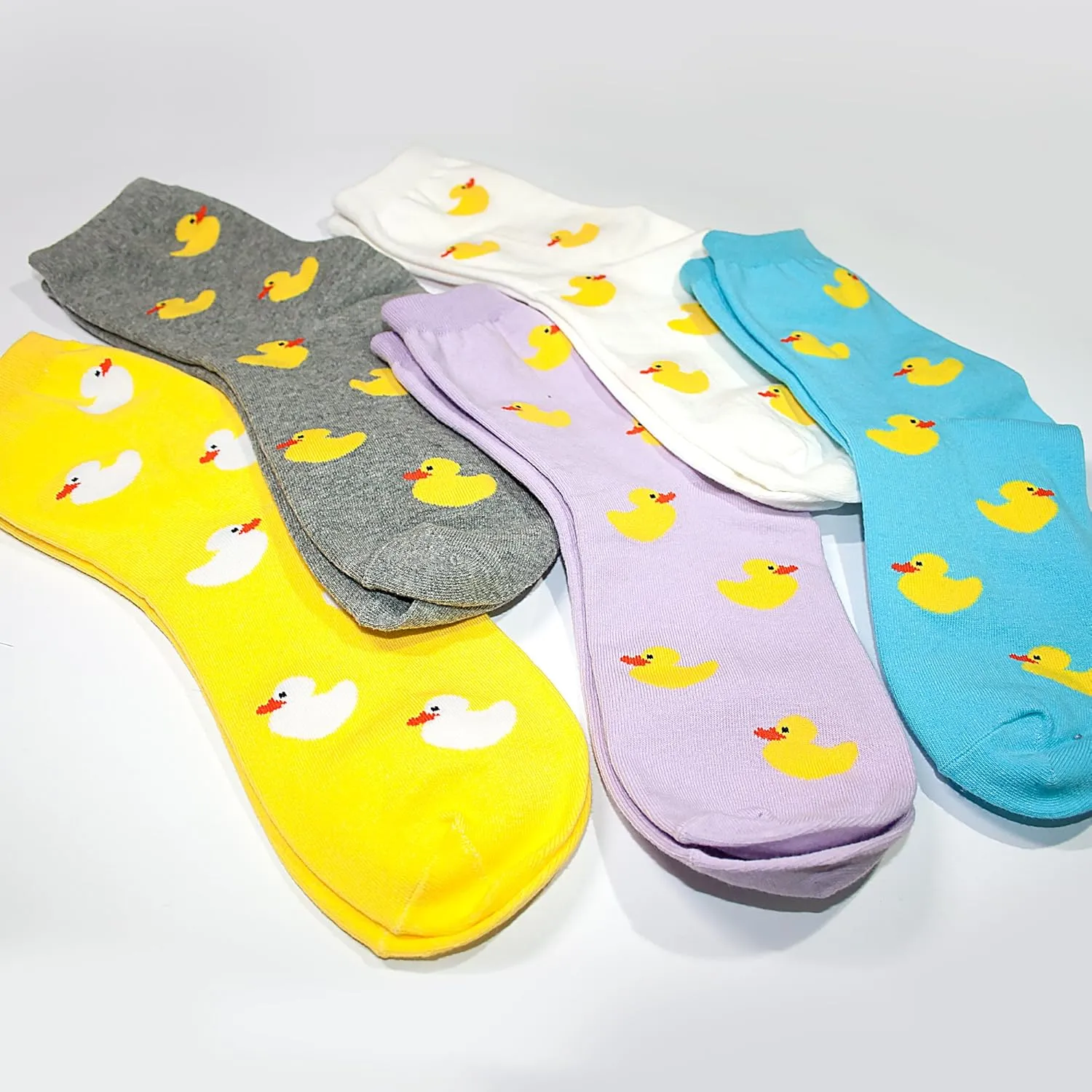 KONY 5 Pack Women's Cute Animal Socks Cotton Cat Dog Duck Patterned Novelty Fun Crew Socks Gift Size 6-9