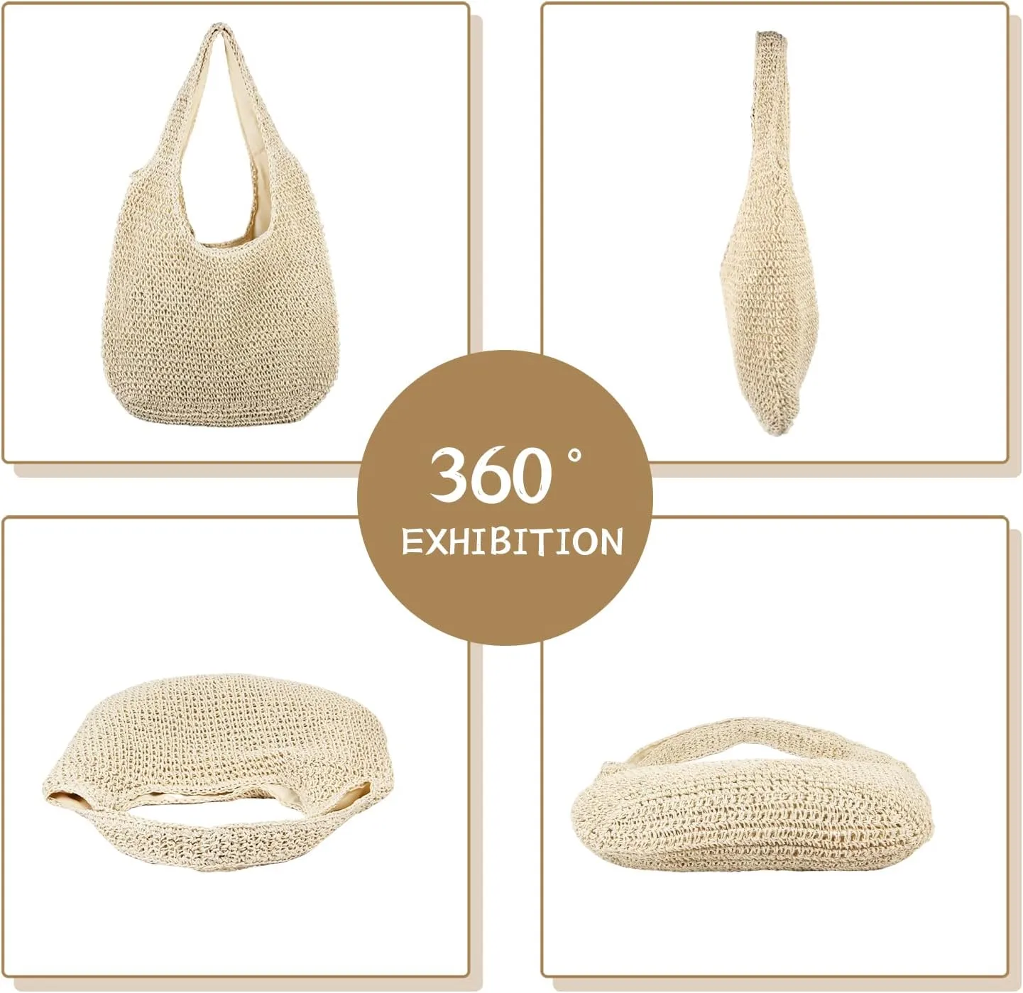 KUANG! Women Large Straw Rattan Beach Tote Bag Hobo HandBags Handle Summer Handwoven Straw Purse