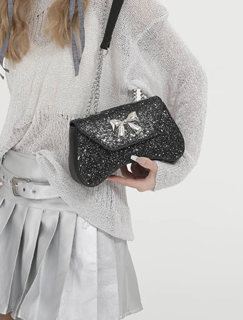 Kylie Bow Bag - Black/Silver