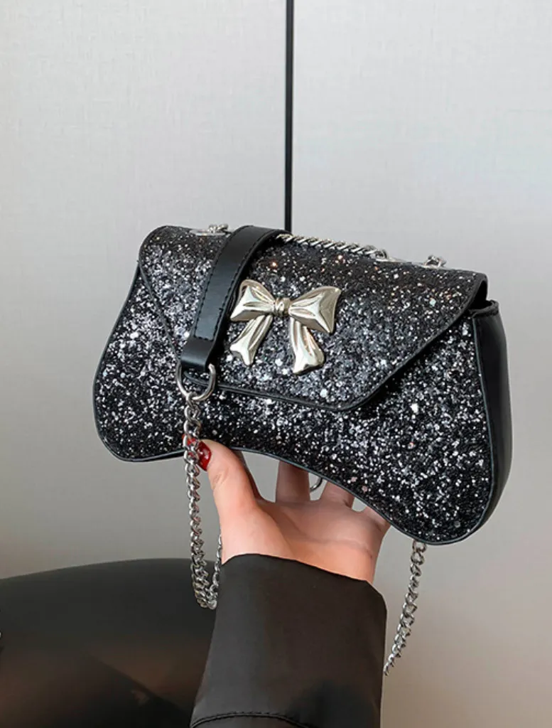 Kylie Bow Bag - Black/Silver