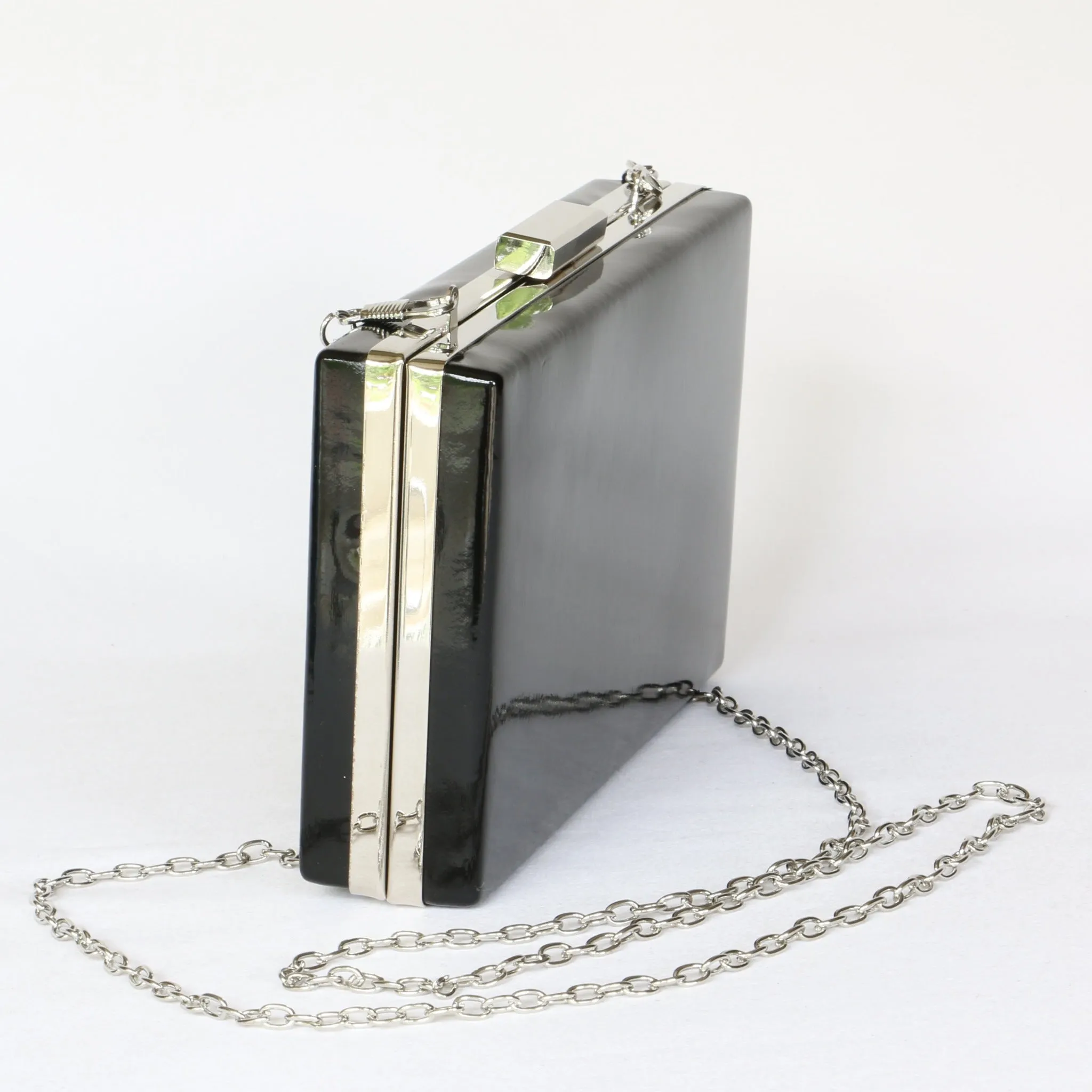 Ladies Hard Case Clutch Bag in faux Patent with Detachable Strap