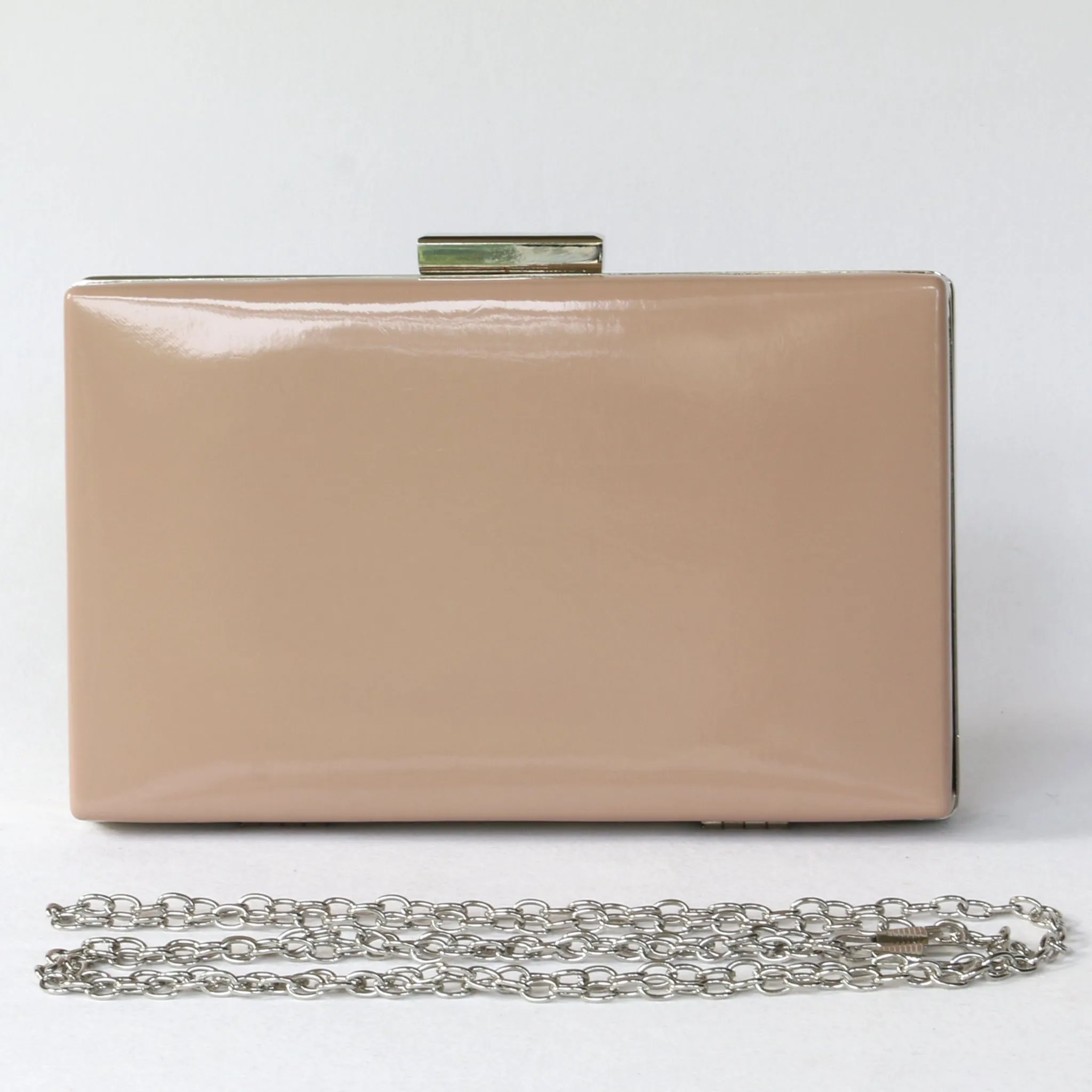 Ladies Hard Case Clutch Bag in faux Patent with Detachable Strap