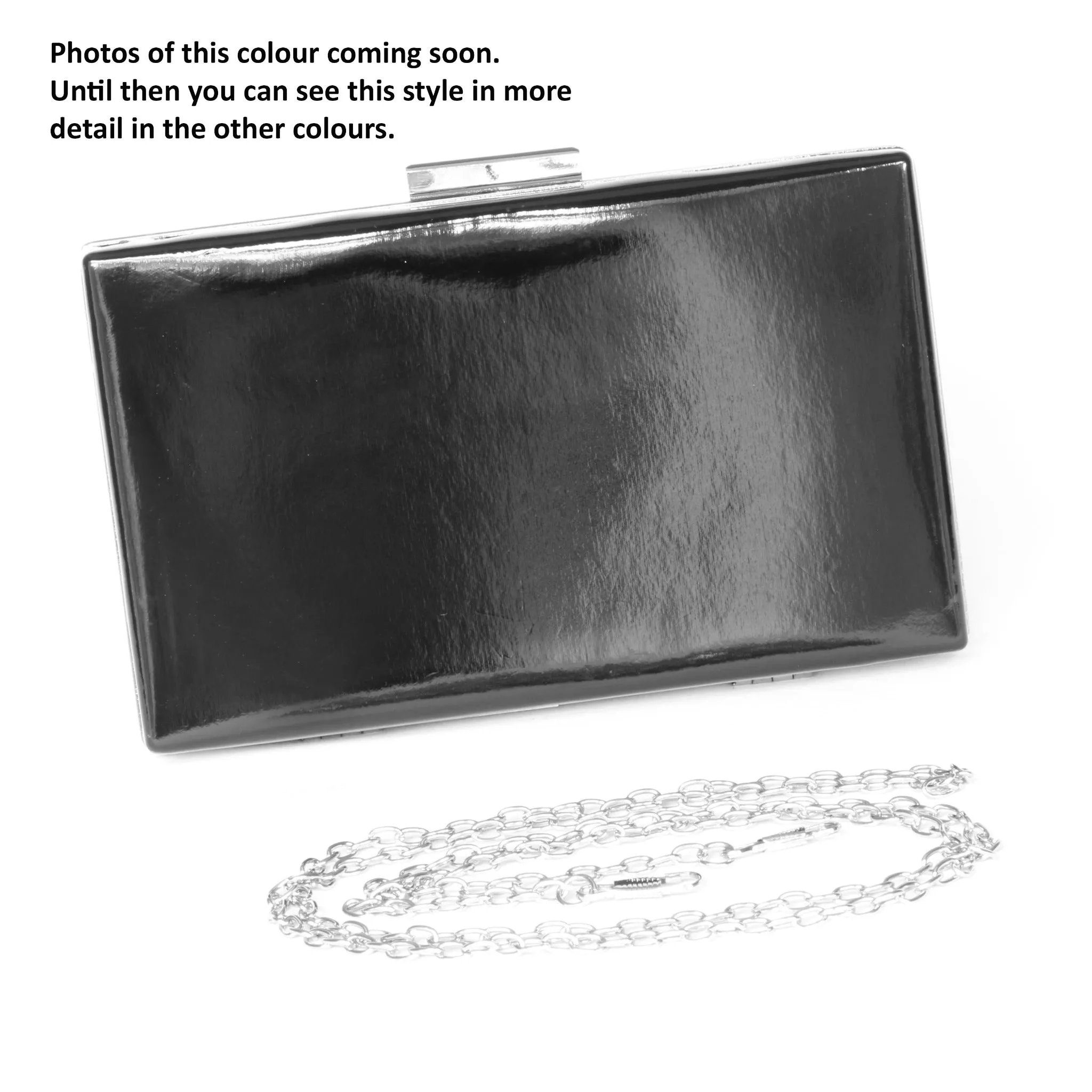 Ladies Hard Case Clutch Bag in faux Patent with Detachable Strap
