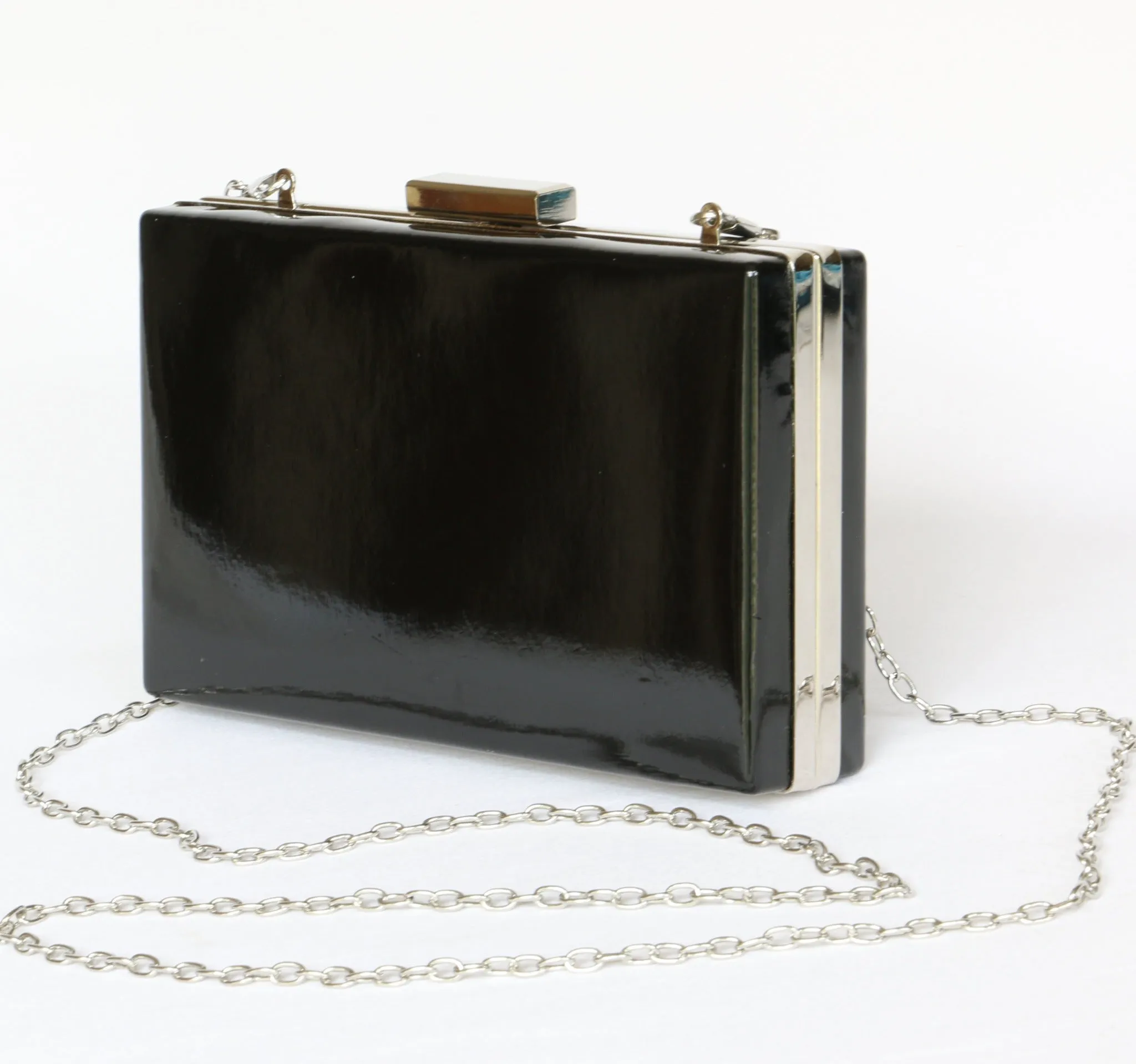 Ladies Hard Case Clutch Bag in faux Patent with Detachable Strap