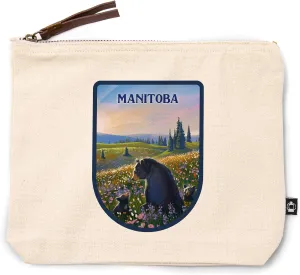 Lantern Press Manitoba, Lithograph, Bear Family in Field, 100% Cotton Zipper Pouch, Travel Accessory, Go Bag