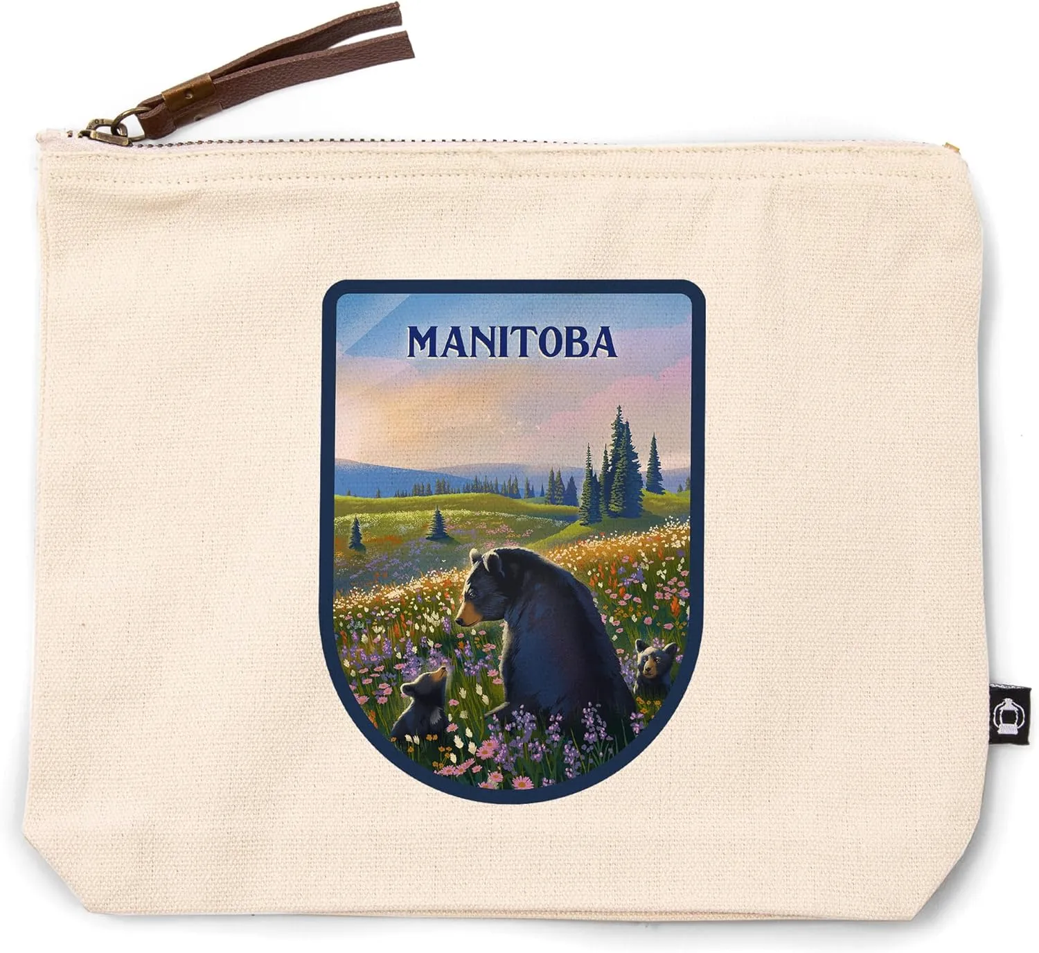 Lantern Press Manitoba, Lithograph, Bear Family in Field, 100% Cotton Zipper Pouch, Travel Accessory, Go Bag