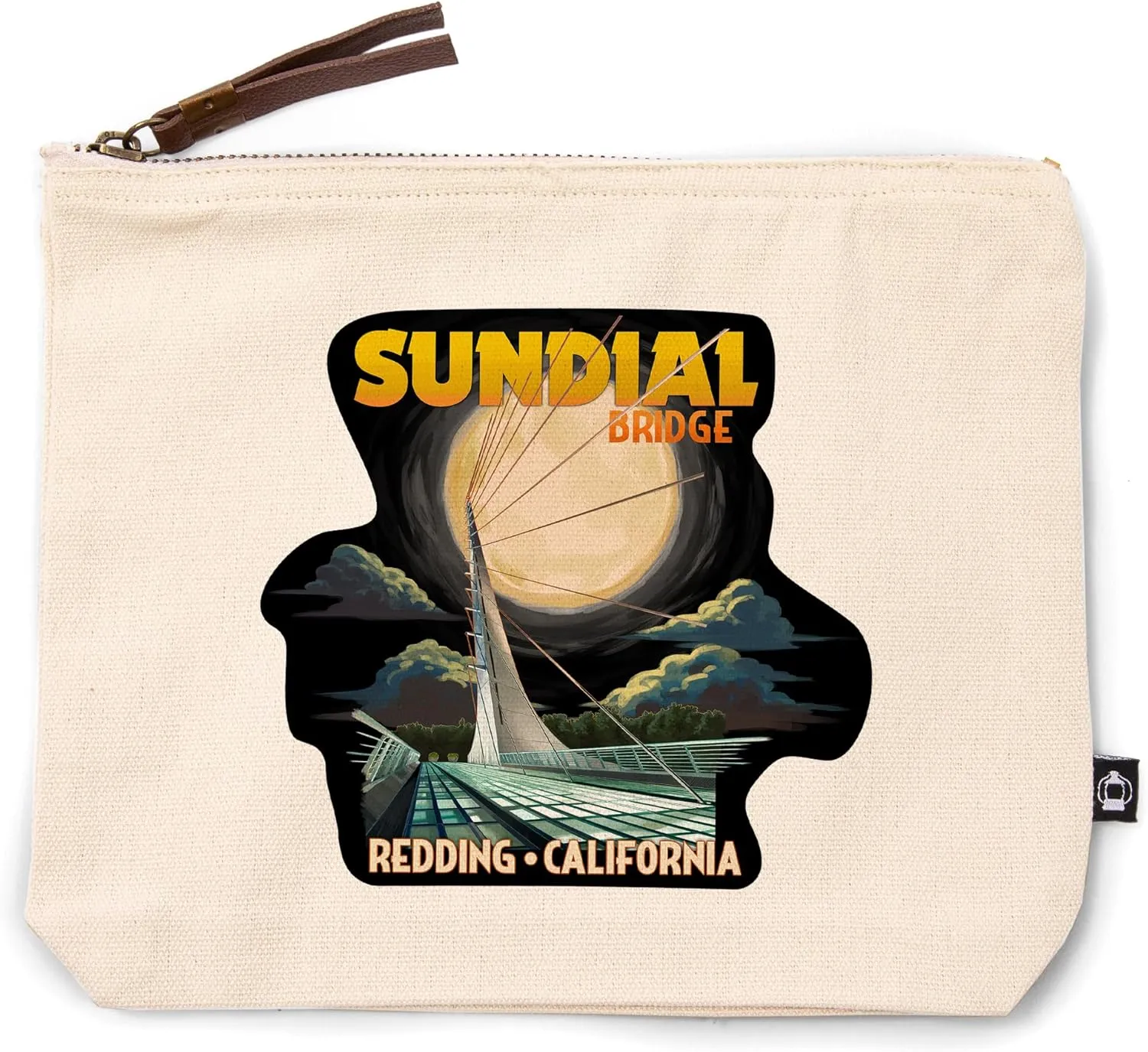 Lantern Press Redding, California, Sundial Bridge and Moon, 100% Cotton Zipper Pouch, Travel Accessory, Go Bag