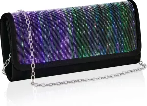 Larcenciel Clutch Purse for Women, LED Light Up Purse - 11 Neon Glow Modes, Holographic Evening Bag with Chain Strap, Rechargeable Party Handbag for Prom Disco Club Bar Night Events Weddings (Black)