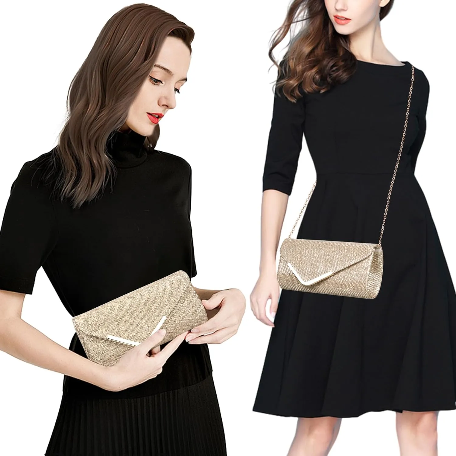 Larcenciel Clutch Purses for Women, Shiny Sequin Envelope Clutch Evening Bag with Chain, Fashion Sparkly Party Prom Purse