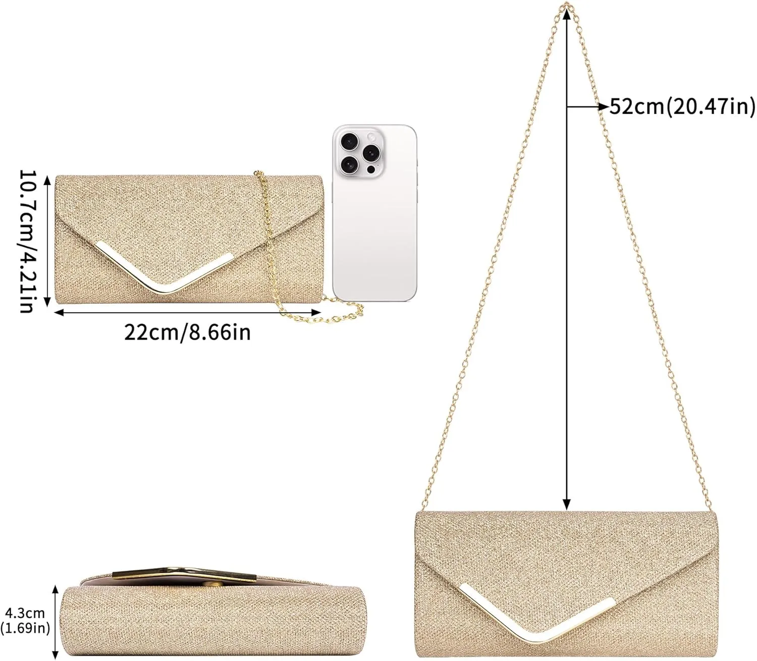 Larcenciel Clutch Purses for Women, Shiny Sequin Envelope Clutch Evening Bag with Chain, Fashion Sparkly Party Prom Purse