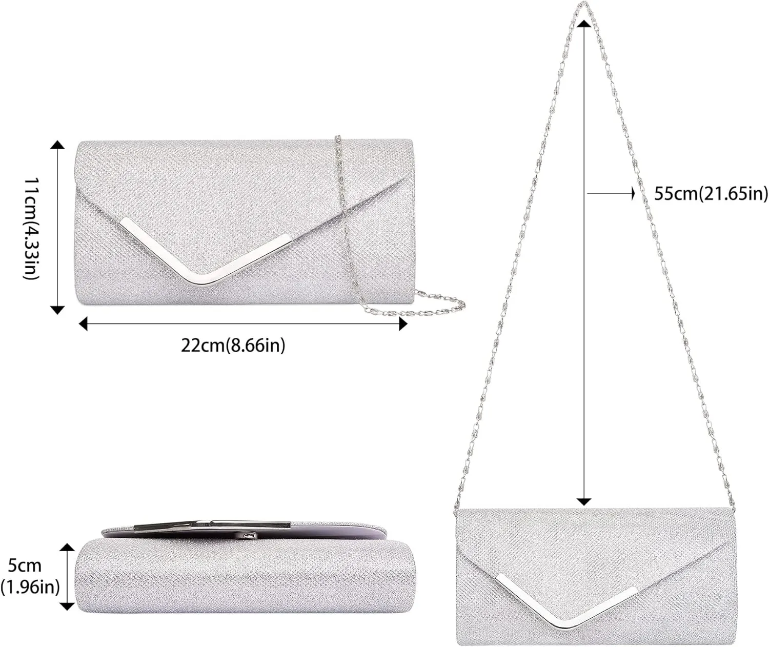 Larcenciel Clutch Purses for Women, Shiny Sequin Envelope Clutch Evening Bag with Chain, Fashion Sparkly Party Prom Purse