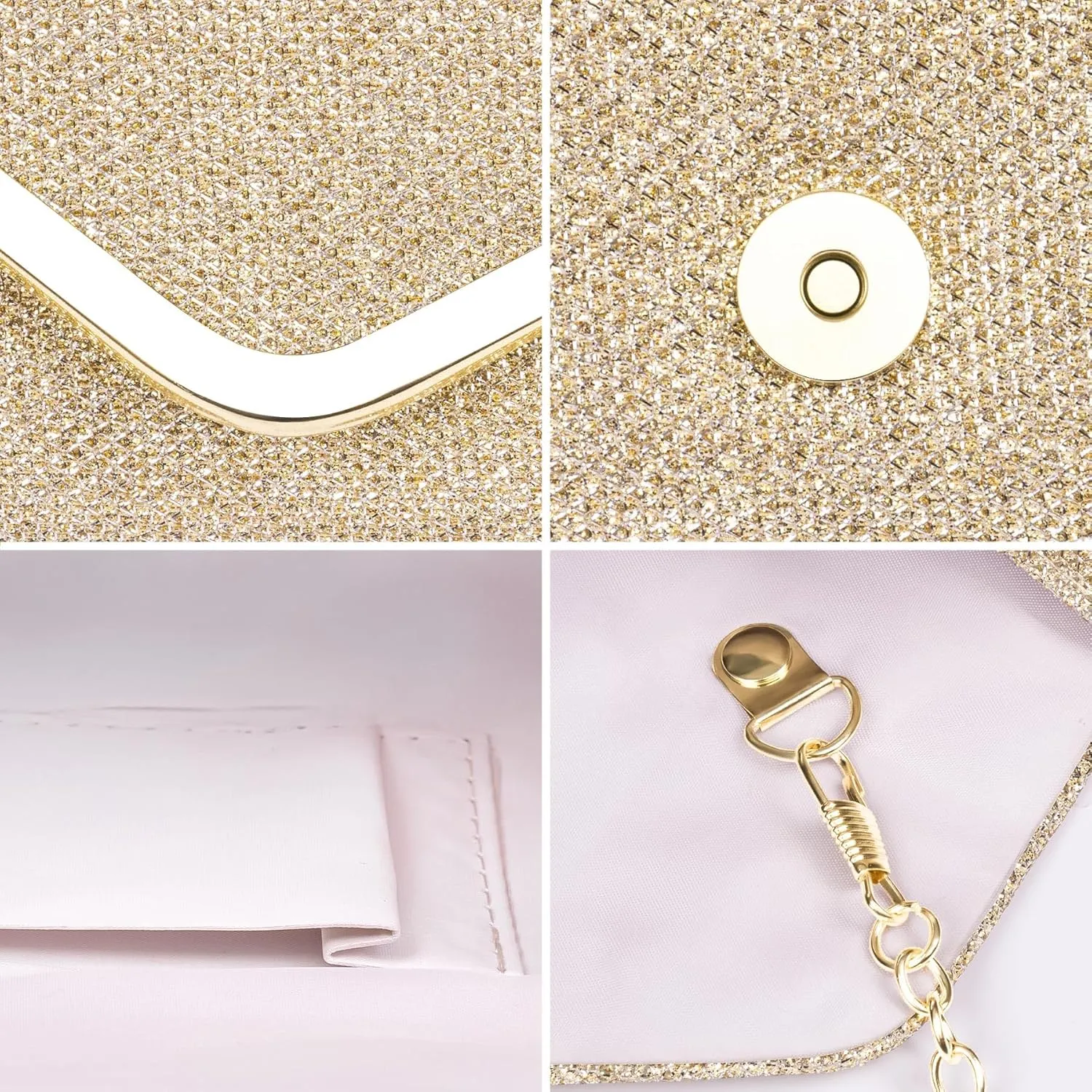 Larcenciel Clutch Purses for Women, Shiny Sequin Envelope Clutch Evening Bag with Chain, Fashion Sparkly Party Prom Purse