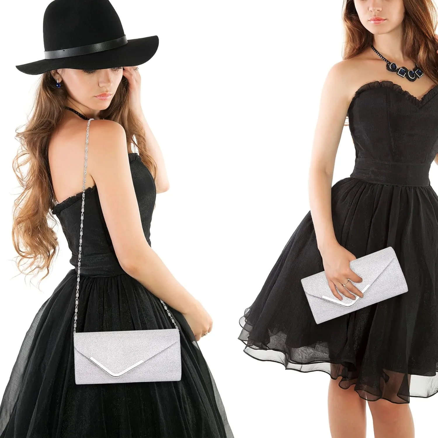 Larcenciel Clutch Purses for Women, Shiny Sequin Envelope Clutch Evening Bag with Chain, Fashion Sparkly Party Prom Purse