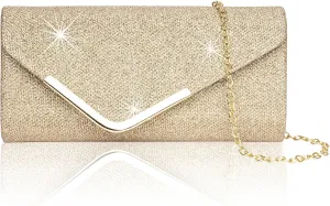 Larcenciel Clutch Purses for Women, Shiny Sequin Envelope Clutch Evening Bag with Chain, Fashion Sparkly Party Prom Purse