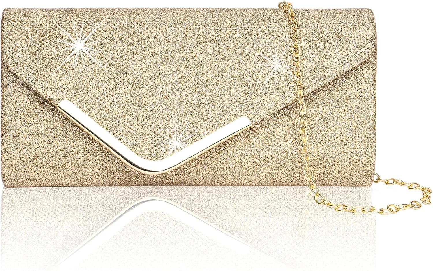 Larcenciel Clutch Purses for Women, Shiny Sequin Envelope Clutch Evening Bag with Chain, Fashion Sparkly Party Prom Purse