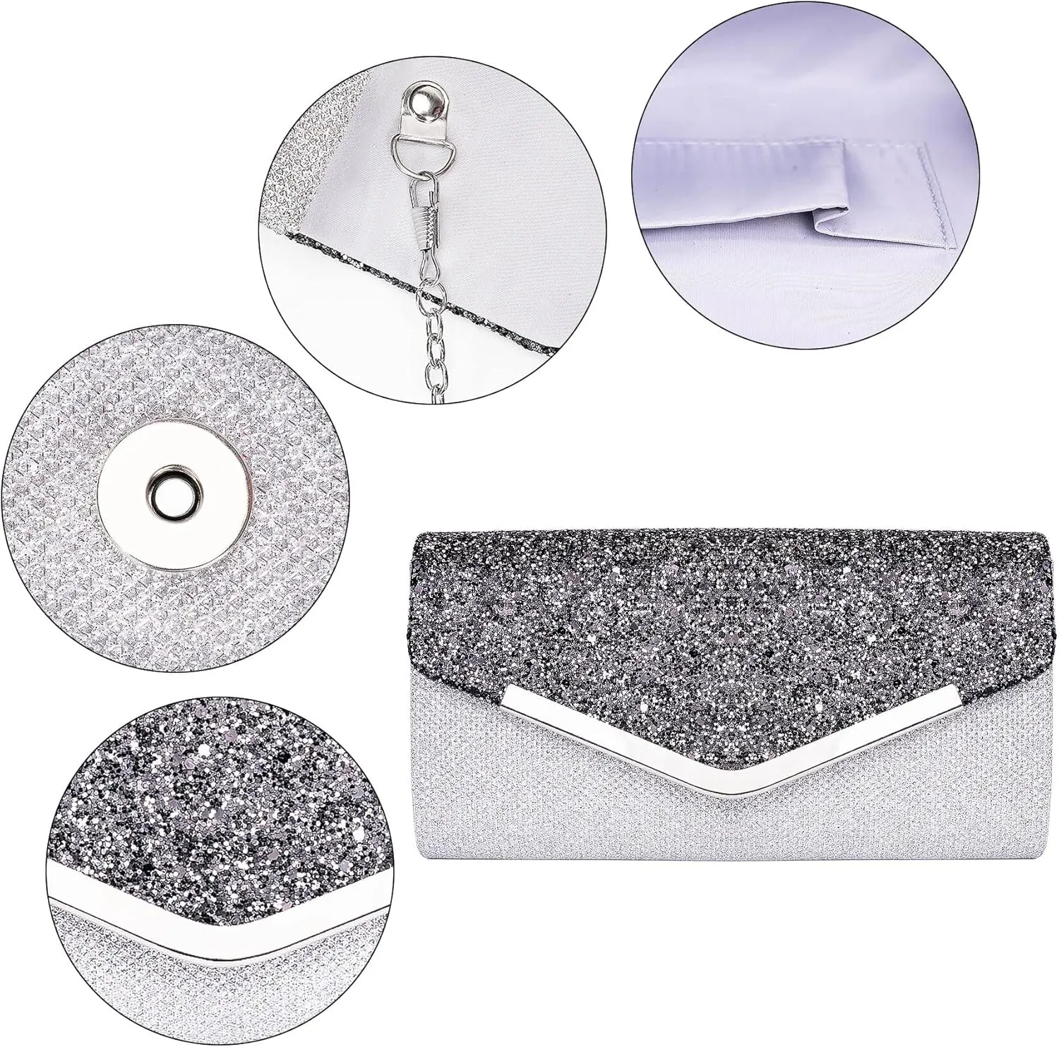 Larcenciel Women's Evening Handbags, Glitter Envelope Clutch Purses, Formal Ladies bag for Date Night Out Party,8.7×4.3x2.4in