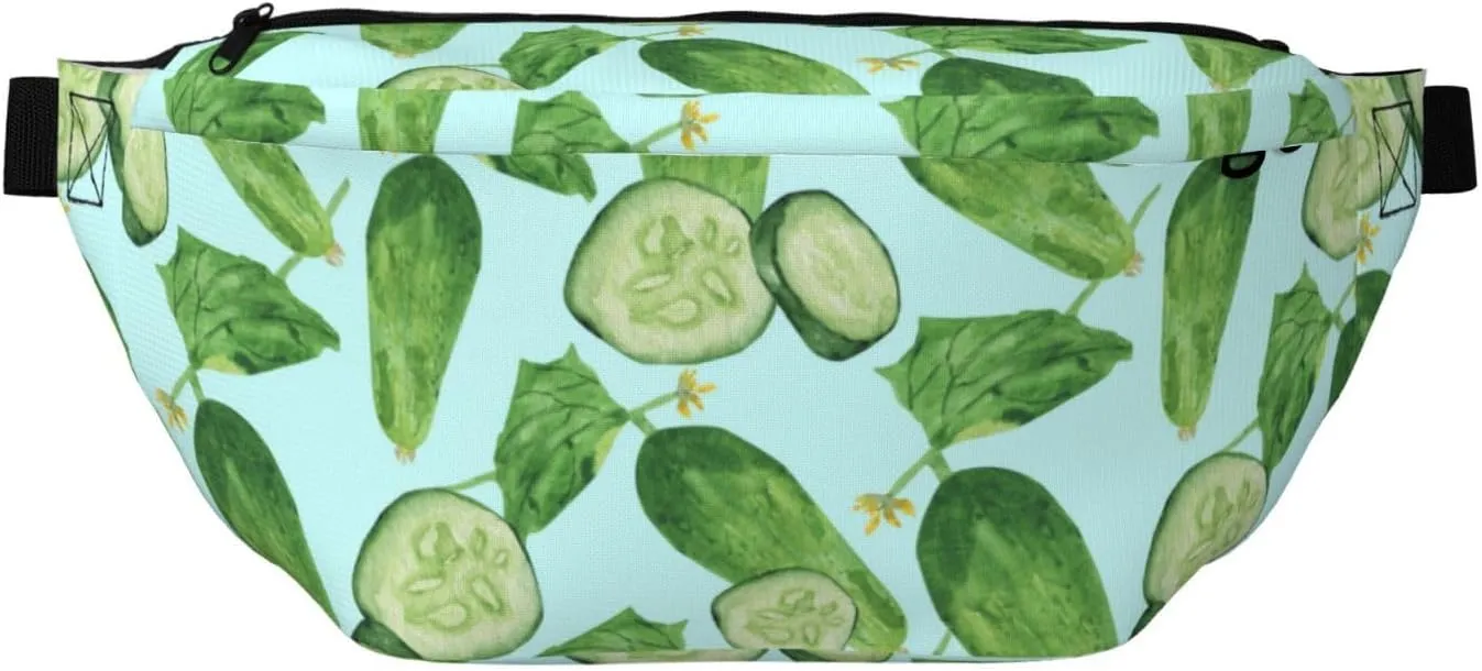 Large Fanny Packs for Women Men Cross Body - Cucumber funny Print Travel Crossbody Bags for Women Trendy, Belt Bag for Women Men Crossbody, Waist Bag for Women With Adjustable Strap