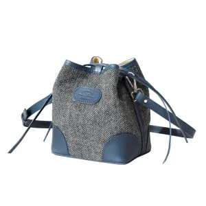 Large Harris Tweed Lady's Wool Leather Doctor Bag Women Crossbody Bag, Top Handle Bag, Long Strap Purse, Shoulder Bag (black)
