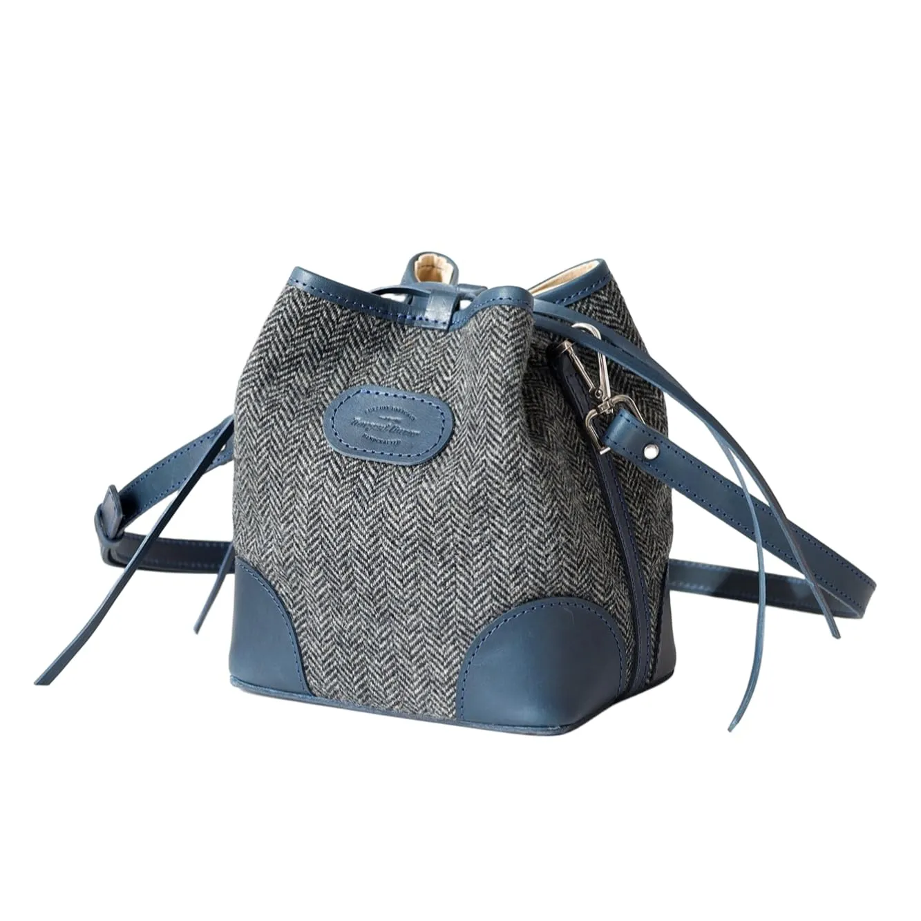 Large Harris Tweed Lady's Wool Leather Doctor Bag Women Crossbody Bag, Top Handle Bag, Long Strap Purse, Shoulder Bag (black)