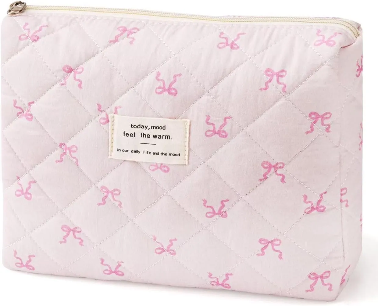 Large Travel Quilted Makeup Bag，Cute Bow Cotton cosmetic bag, Fashionable aesthetic makeup bag,Coquette Aesthetic Floral Travel Toiletry Bag for Women