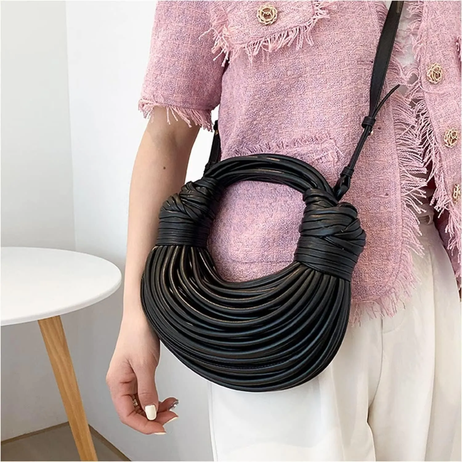 LAVAEGG Bread Women's Messenger BagSpecial-Interest Design Fashion Handbag Prom Party Bag Noodles Underarm Bag (Silver)