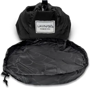 Lay-n-Go Cosmo Drawstring Cosmetic & Makeup Bag Organizer - Portable Drawstring Makeup Bag w/Zipper Pocket, Makeup Loops & More - Durable, Machine Washable Toiletry Bag for Travel (16", Black)