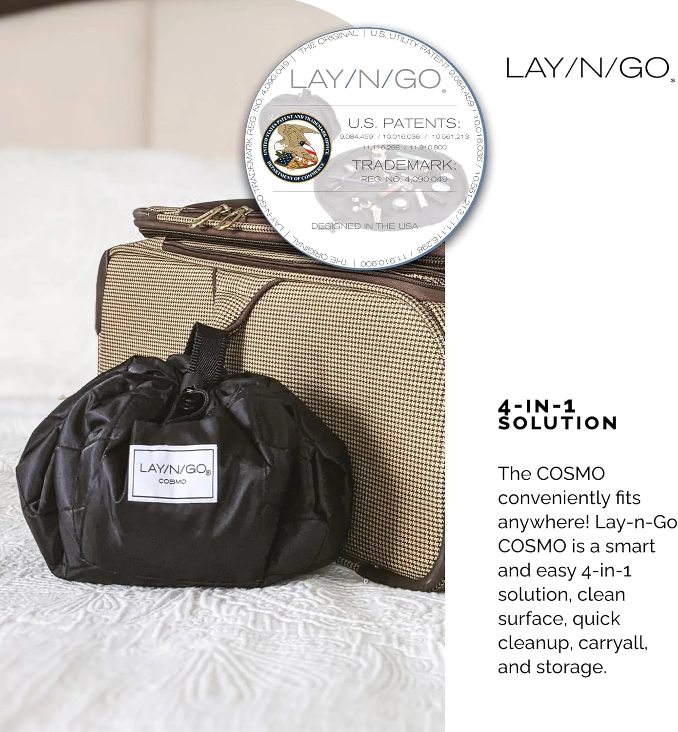 Lay-n-Go Cosmo Drawstring Cosmetic & Makeup Bag Organizer - Portable Drawstring Makeup Bag w/Zipper Pocket, Makeup Loops & More - Durable, Machine Washable Toiletry Bag for Travel (20", Leopard)