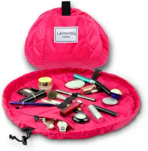 Lay-n-Go Cosmo Drawstring Cosmetic & Makeup Bag Organizer - Portable Drawstring Makeup Bag w/Zipper Pocket, Makeup Loops & More - Durable, Machine Washable Toiletry Bag for Travel (20", Pink)