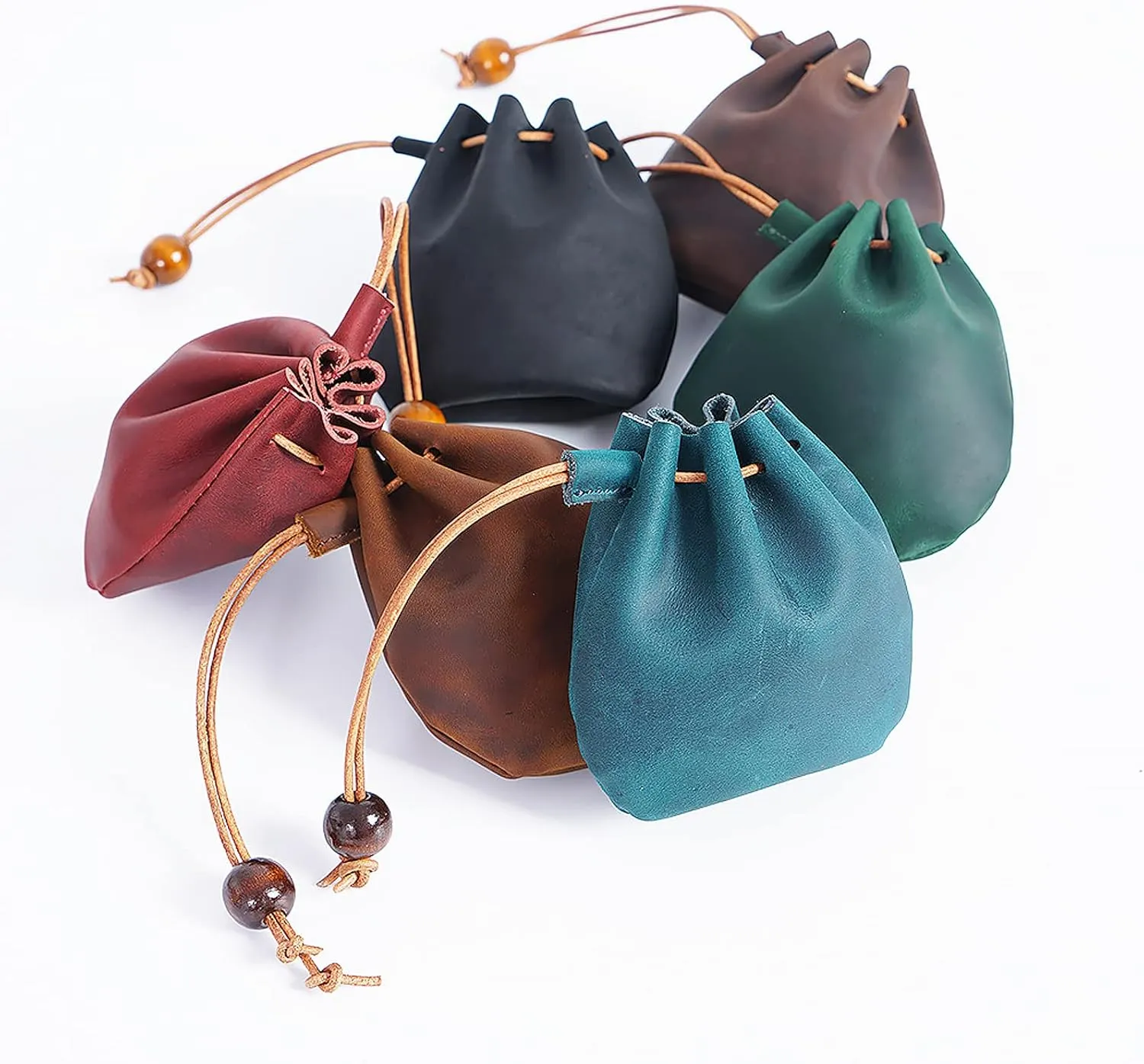 Leather Coin Pouch Change Mini Purse Vintage Cute Handmade Drawstring Bags Gift Holder Medieval Pocket For Traveling Black