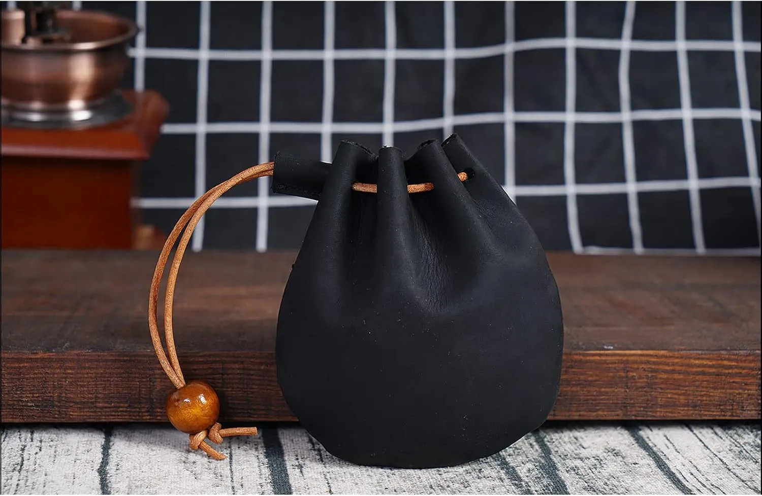 Leather Coin Pouch Change Mini Purse Vintage Cute Handmade Drawstring Bags Gift Holder Medieval Pocket For Traveling Black