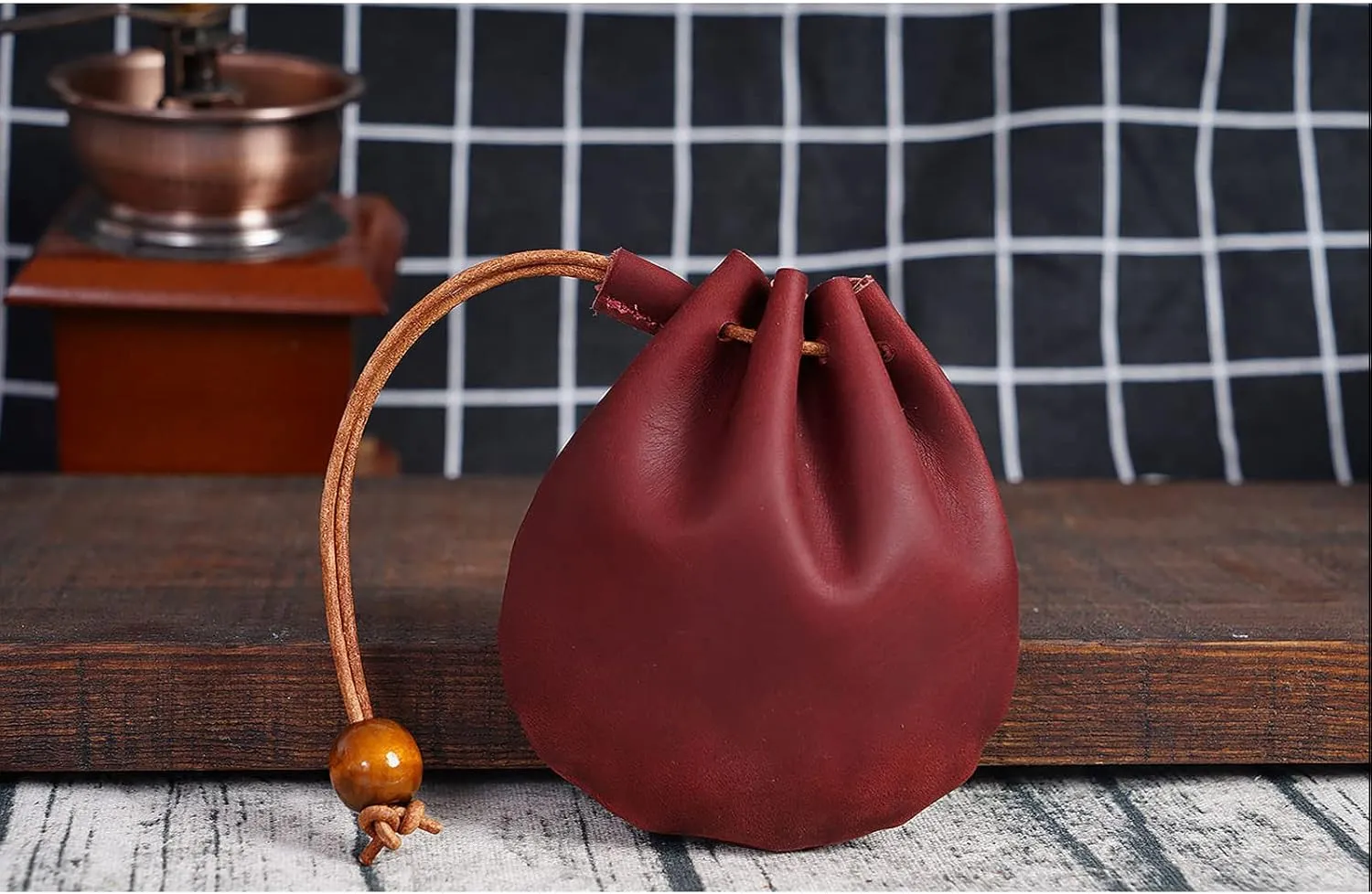 Leather Coin Pouch Change Mini Purse Vintage Cute Handmade Drawstring Bags Gift Holder Medieval Pocket For Traveling Wine Red
