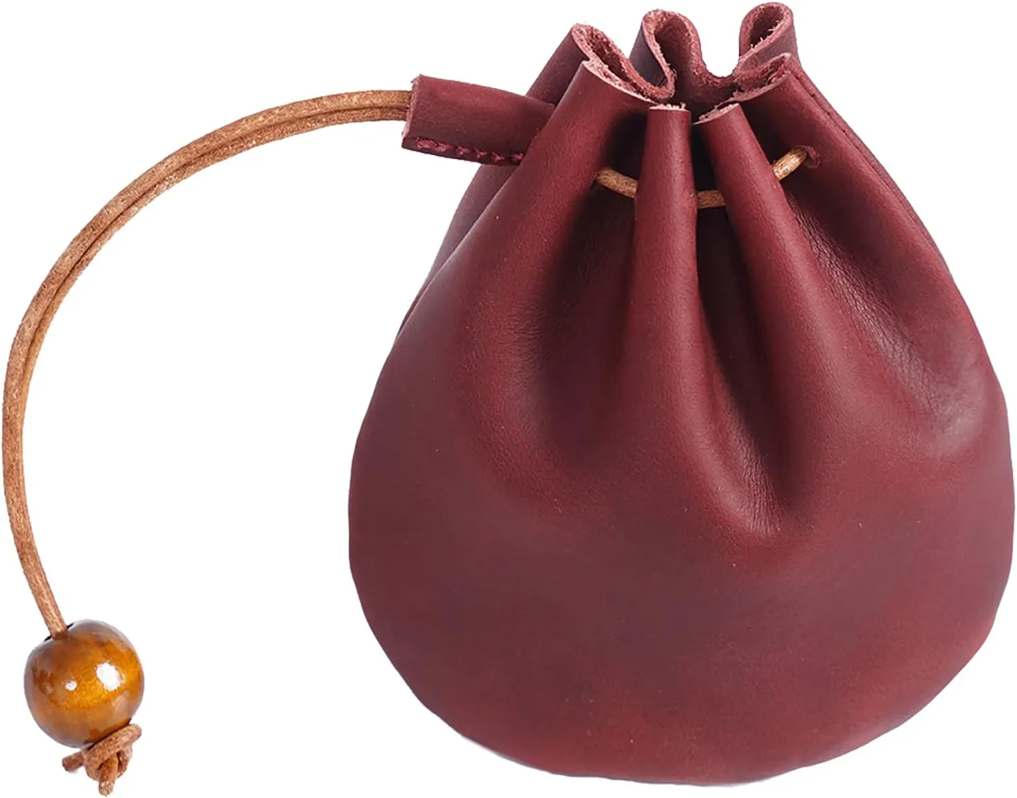 Leather Coin Pouch Change Mini Purse Vintage Cute Handmade Drawstring Bags Gift Holder Medieval Pocket For Traveling Wine Red