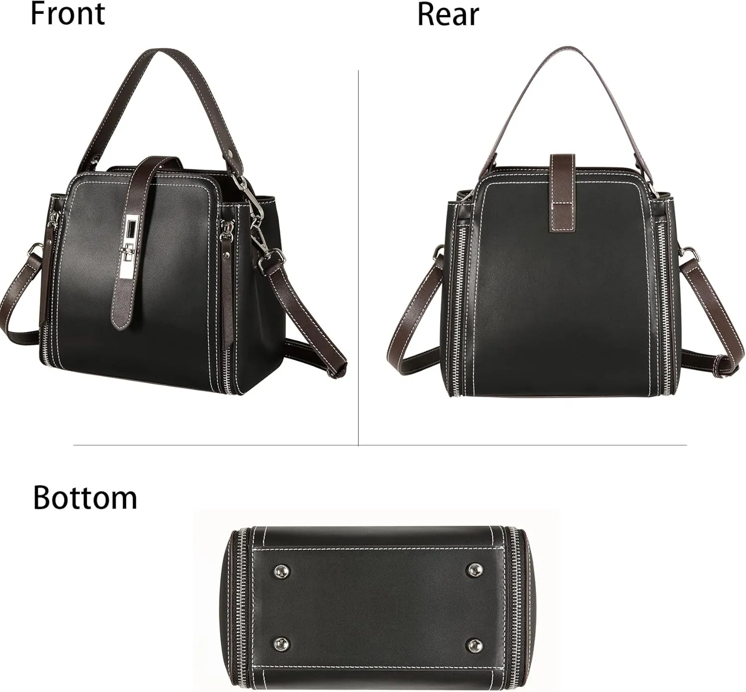 Leather Purses and Handbags Shoulder Bags Satchel Purses Ladies Pocketbook Bag Designer Crossbody Bags (Black)
