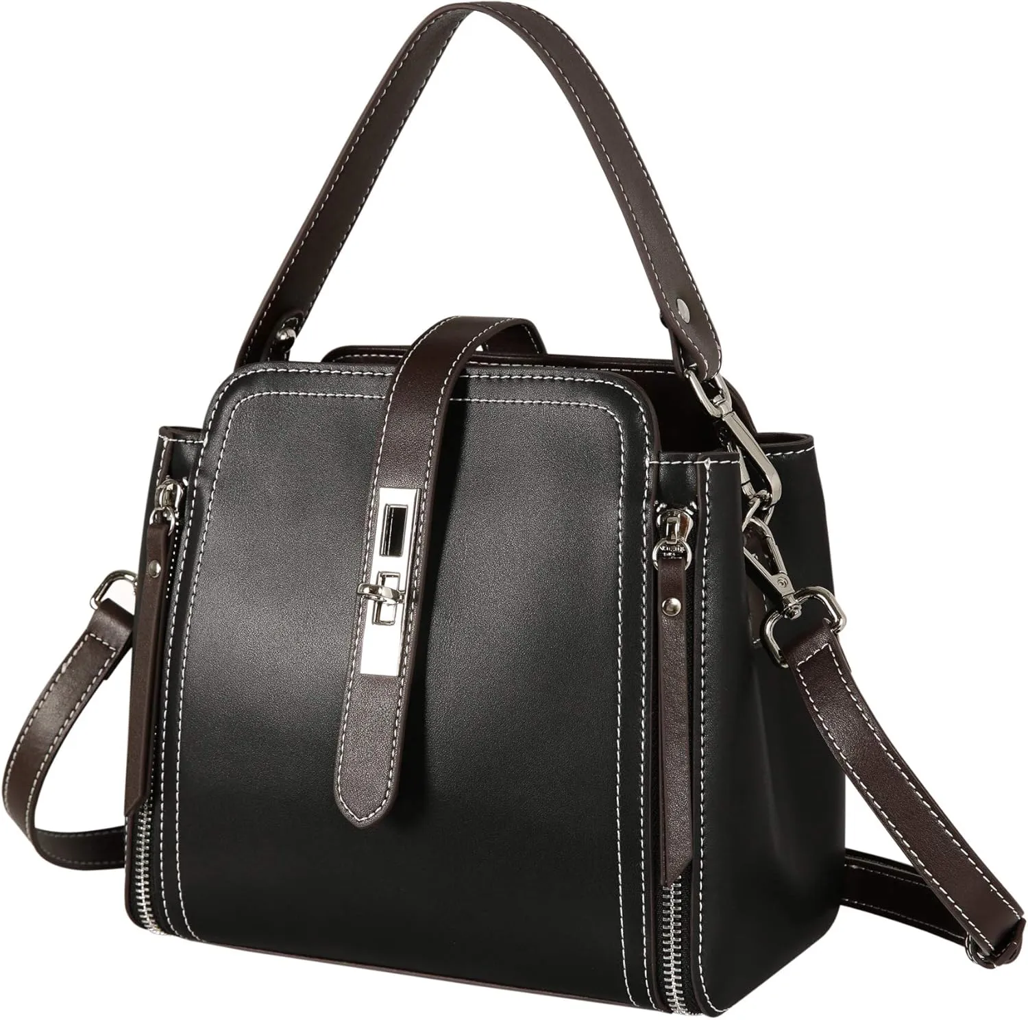 Leather Purses and Handbags Shoulder Bags Satchel Purses Ladies Pocketbook Bag Designer Crossbody Bags (Black)