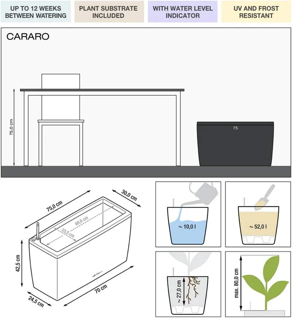 Lechuza CARARO Premium Anthracite Metallic 18803